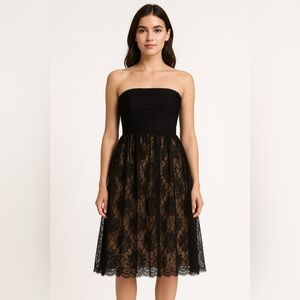 Ann Taylor Strapless Black Dress Size 6 | Lace Overlay Cocktail Party Midi